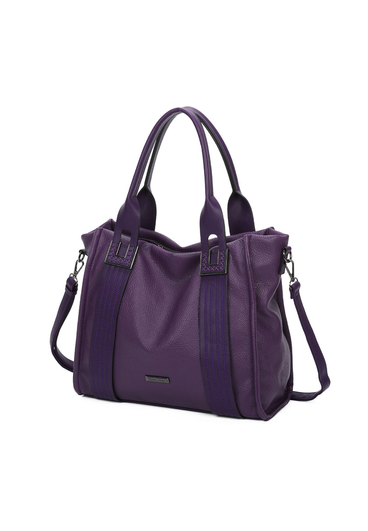 Borsa a mano da donna in ecopelle viola con tracolla 