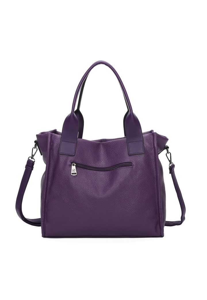 Borsa a mano da donna in ecopelle viola con tracolla 