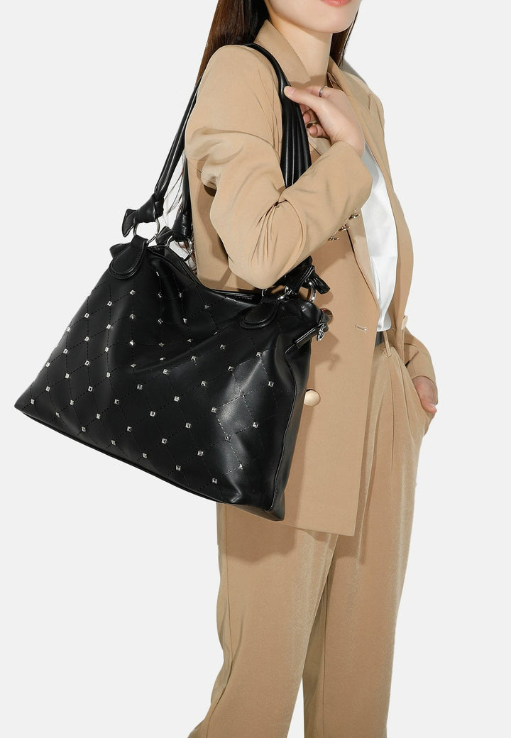 borsa da spalla con tracolla e borchie colore nero