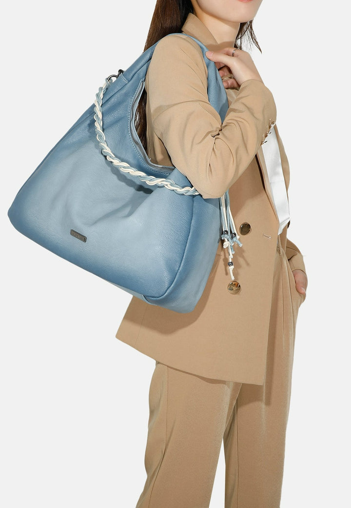 Borsa da spalla tote bag con zip colore blu