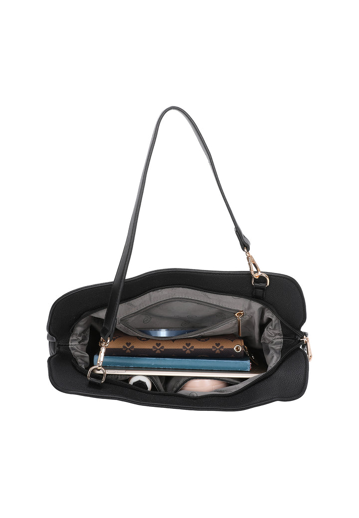 Borsa da donna a spalla in ecopelle nero con tracolla