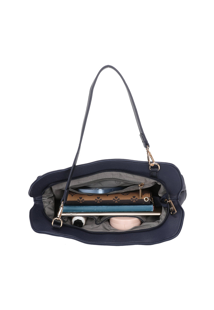 Borsa da donna a spalla in ecopelle blu con tracolla