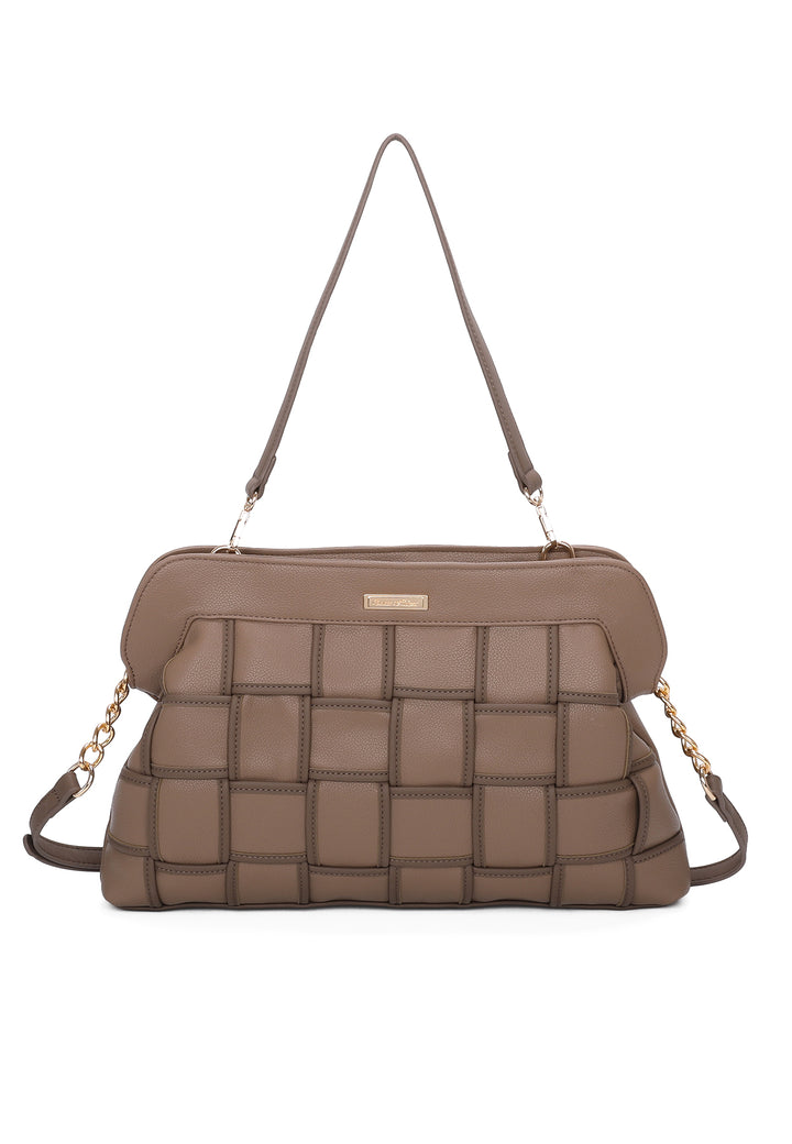 Borsa da donna a spalla in ecopelle khaki con tracolla