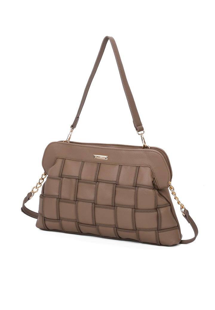 Borsa da donna a spalla in ecopelle khaki con tracolla