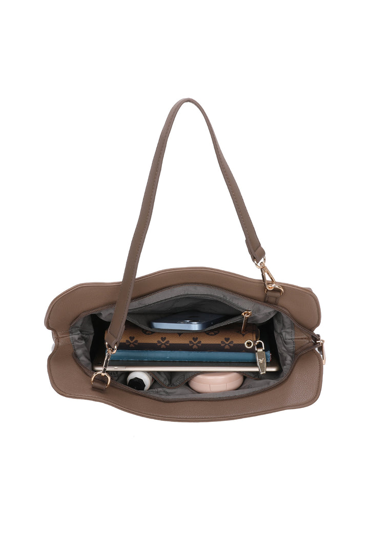 Borsa da donna a spalla in ecopelle khaki con tracolla