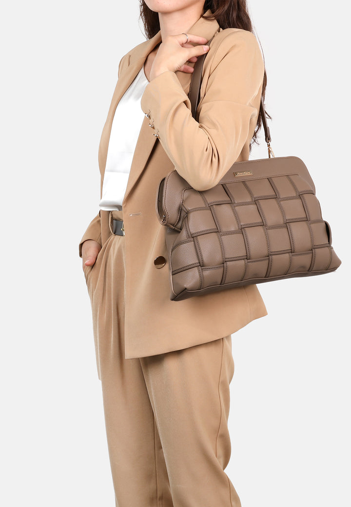 Borsa da donna a spalla in ecopelle khaki con tracolla