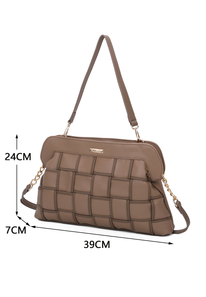 Borsa da donna a spalla in ecopelle khaki con tracolla