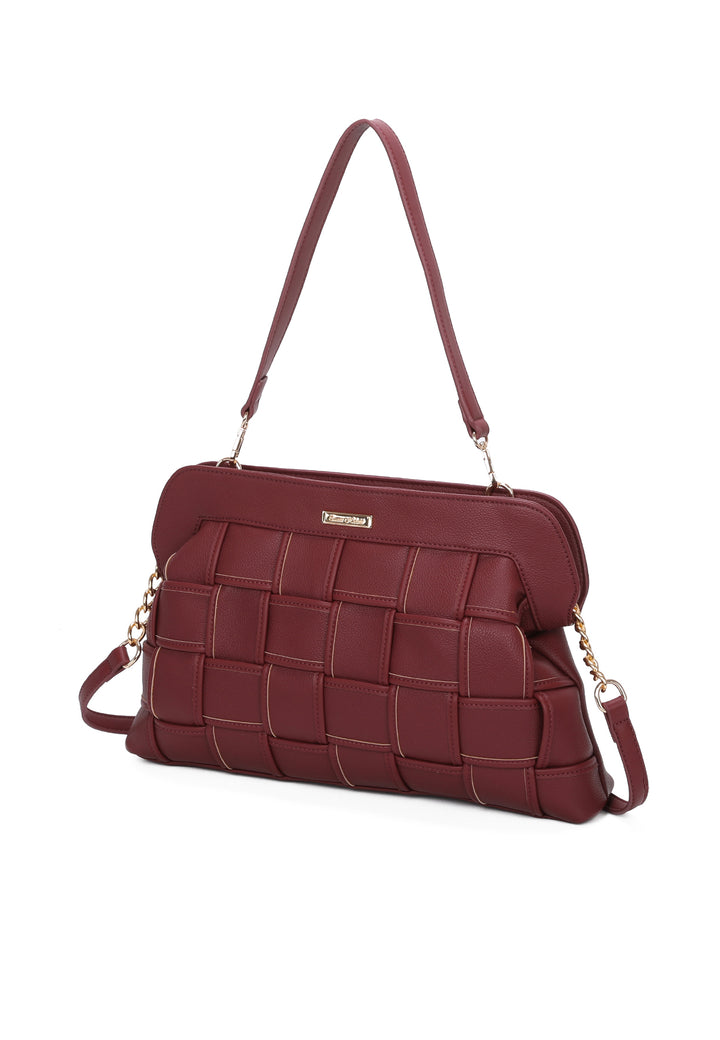 Borsa da donna a spalla in ecopelle bordeaux con tracolla