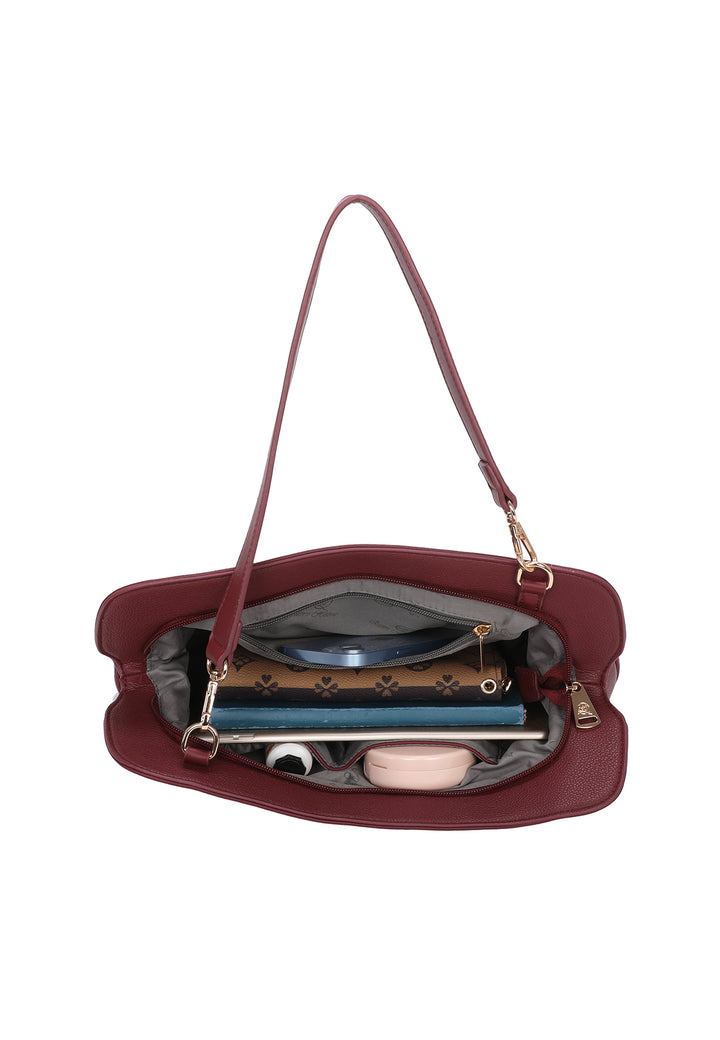 Borsa da donna a spalla in ecopelle bordeaux con tracolla