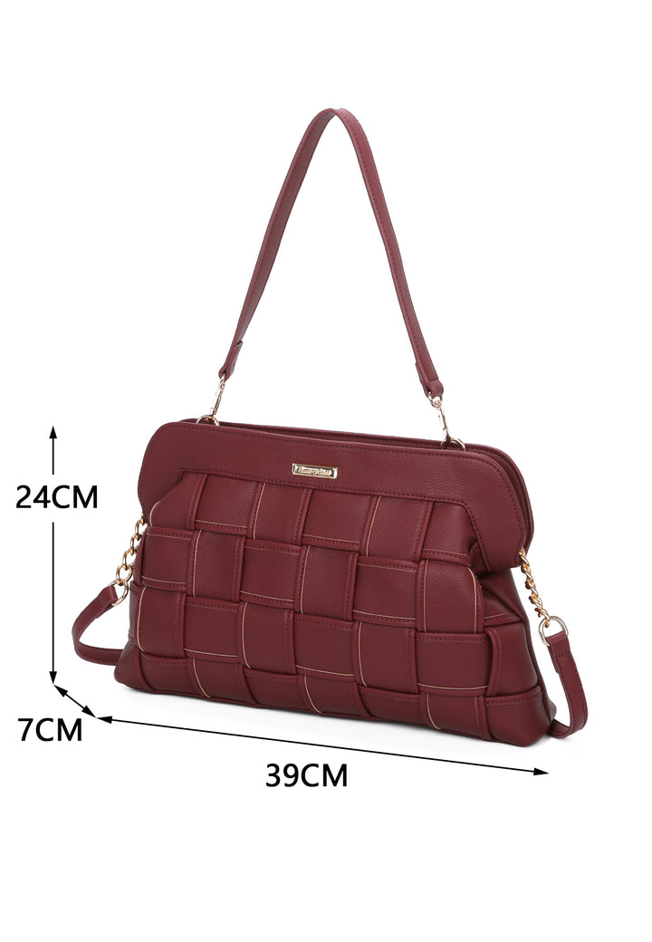 Borsa da donna a spalla in ecopelle bordeaux con tracolla