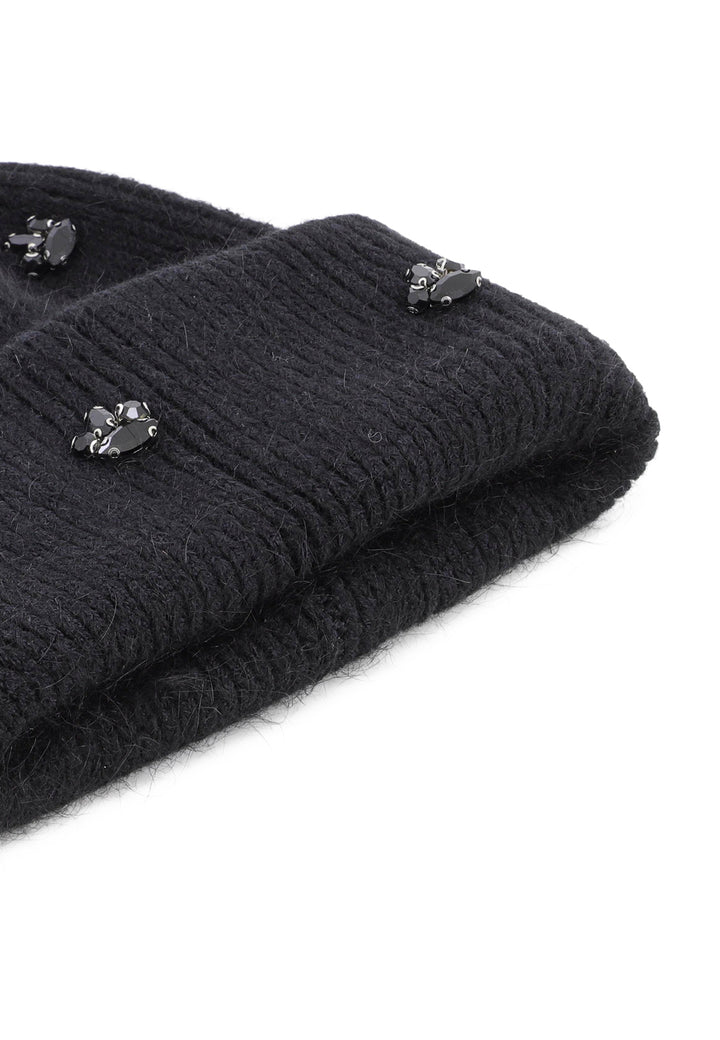 Cappello invernale da donna stile beanie con pietre decorative colore nero