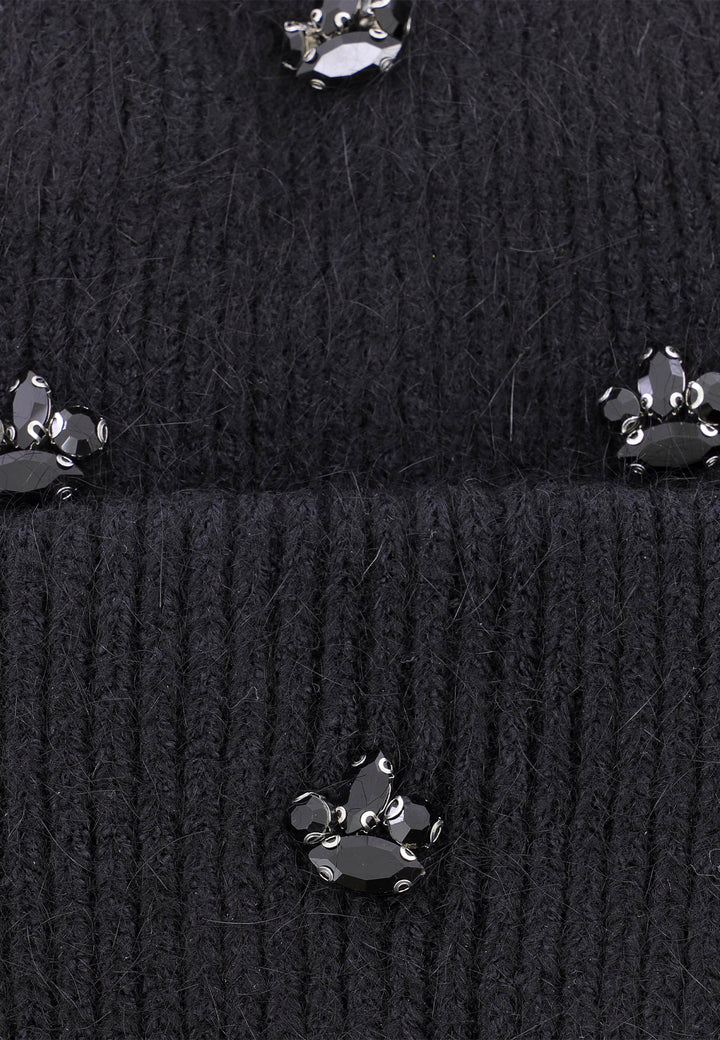 Cappello invernale da donna stile beanie con pietre decorative colore nero