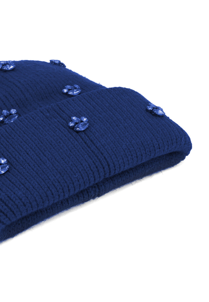Cappello invernale da donna stile beanie con pietre decorative colore blu