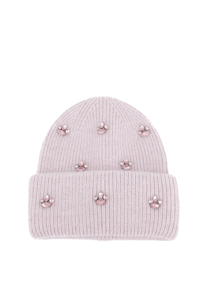 Cappello invernale da donna stile beanie con pietre decorative colore rosa
