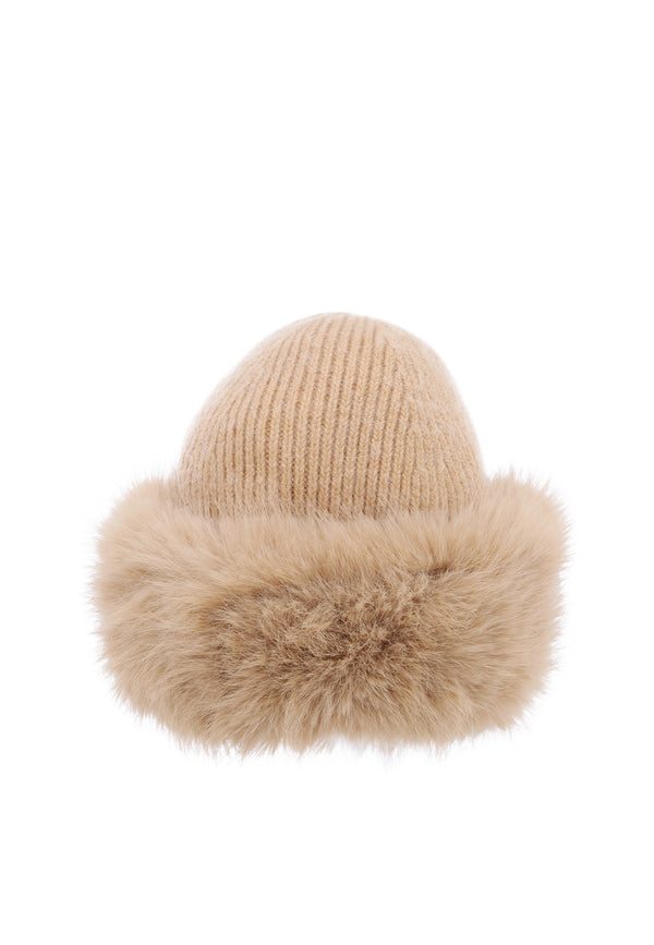 Cappello da donna invernale con pellicciotto intorno colore beige