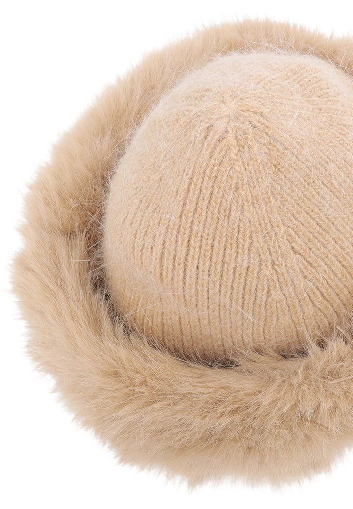Cappello da donna invernale con pellicciotto intorno colore beige