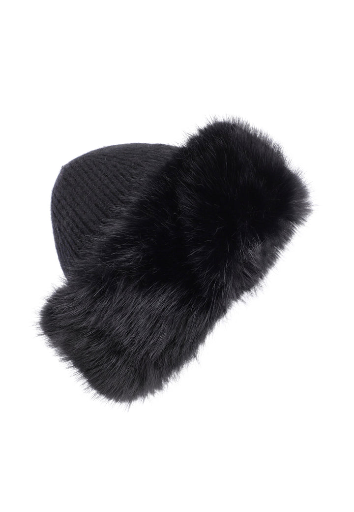 Cappello da donna invernale con pellicciotto intorno colore nero