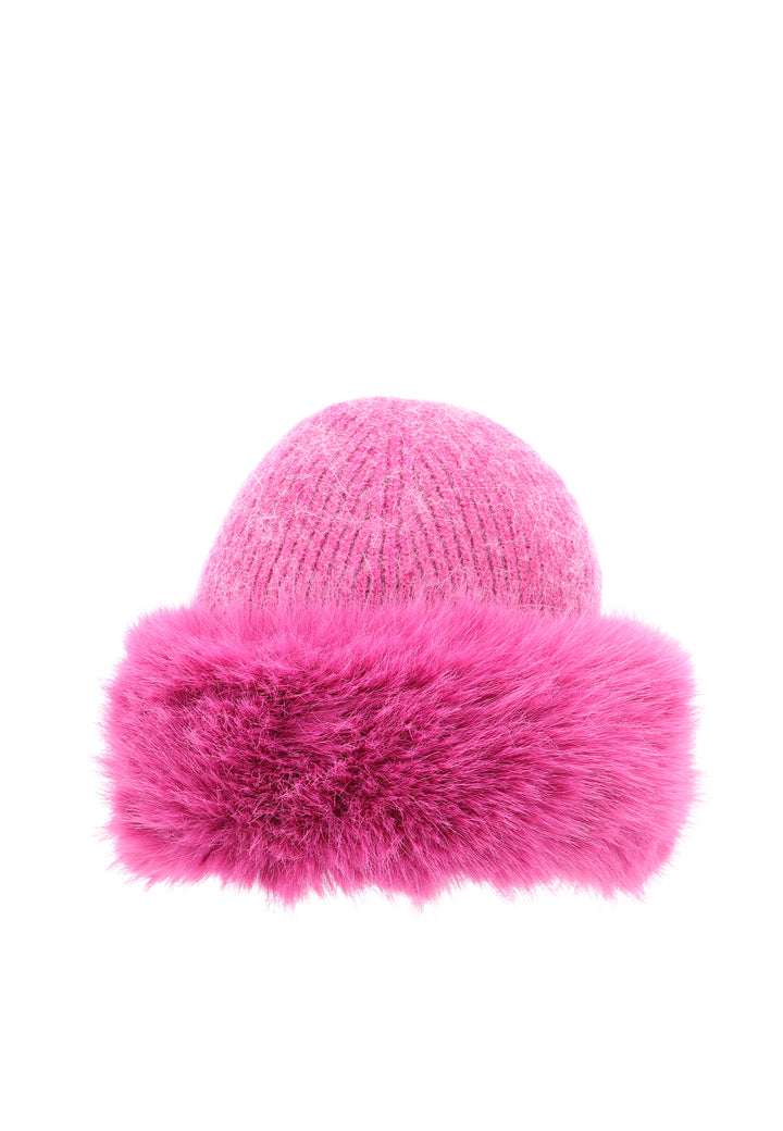 Cappello da donna invernale con pellicciotto intorno colore fucsia