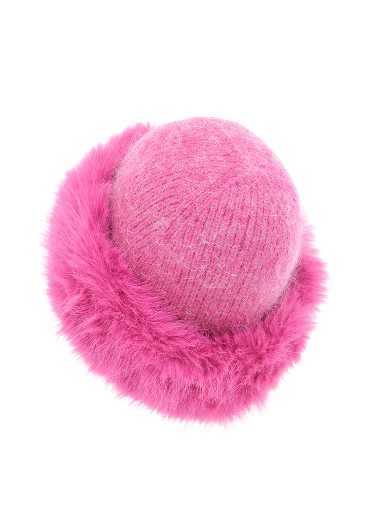 Cappello da donna invernale con pellicciotto intorno colore fucsia