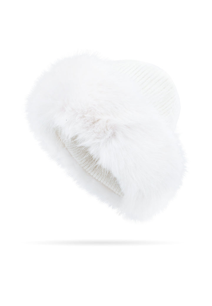 Cappello da donna invernale con pellicciotto intorno colore bianco