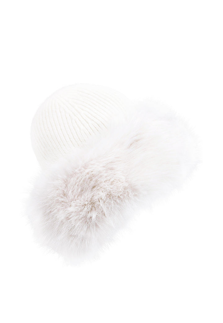 Cappello da donna invernale con pellicciotto intorno colore bianco