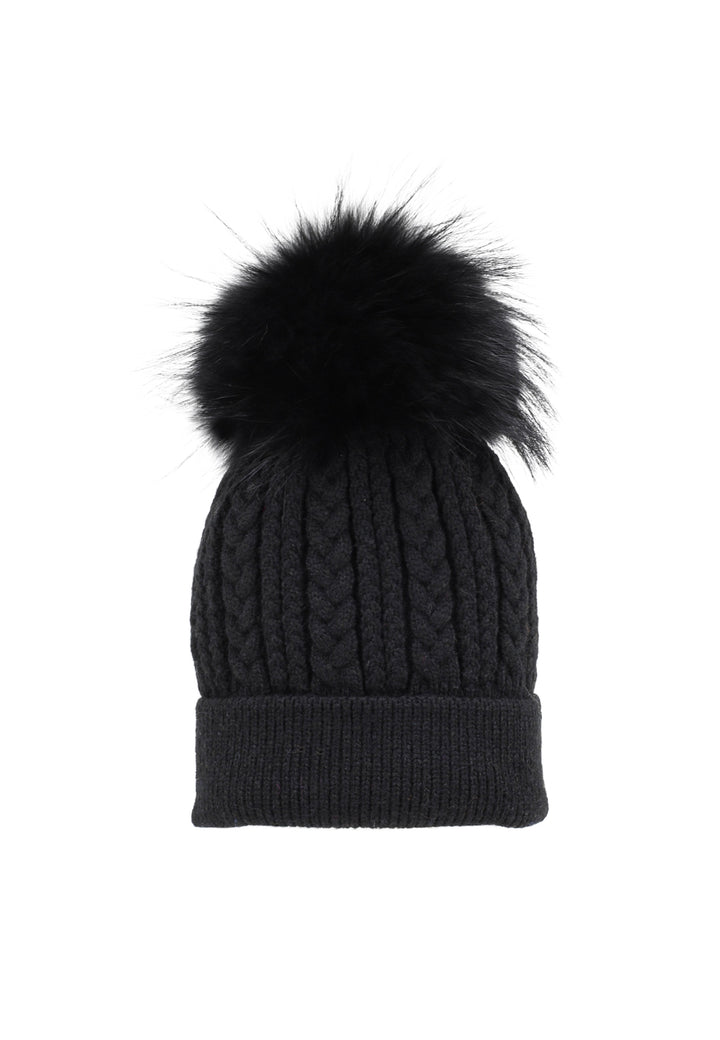 Cappello invernale da donna con pon pon rimovibile colore nero