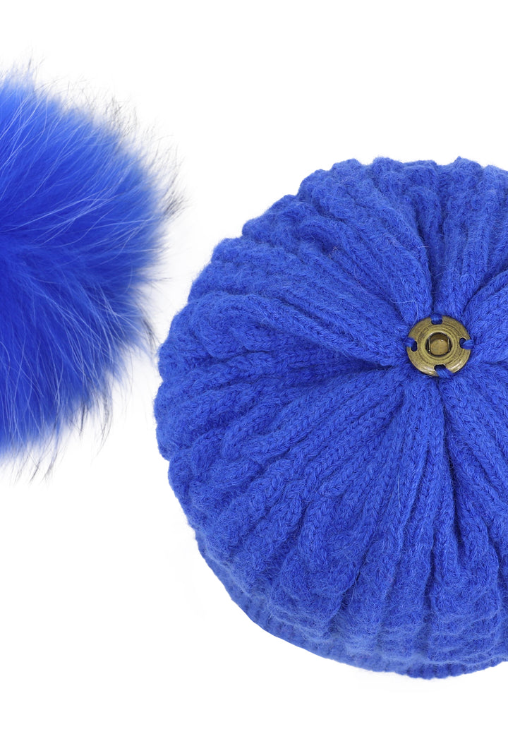 Cappello invernale da donna con pon pon rimovibile colore blu