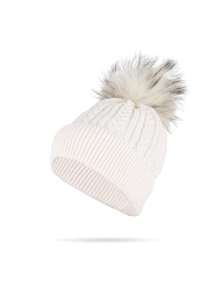 Cappello invernale da donna con pon pon rimovibile colore crema