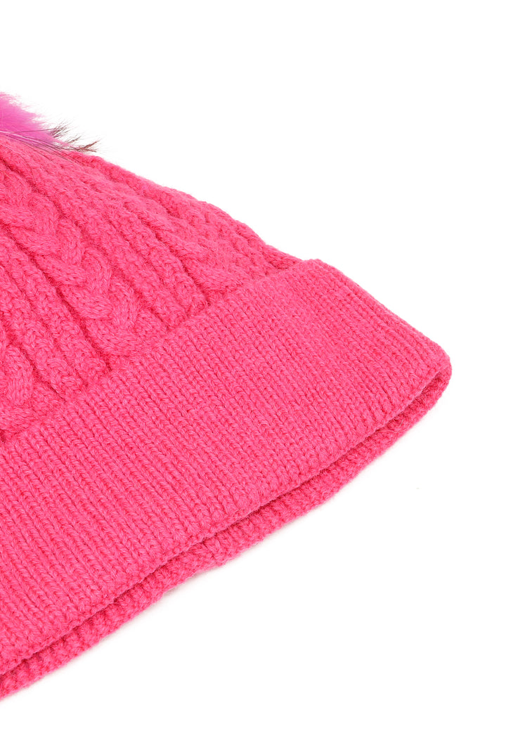 Cappello invernale da donna con pon pon rimovibile colore fucsia