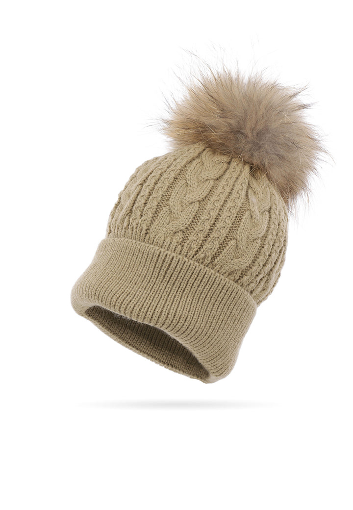 Cappello invernale da donna con pon pon rimovibile colore kaki