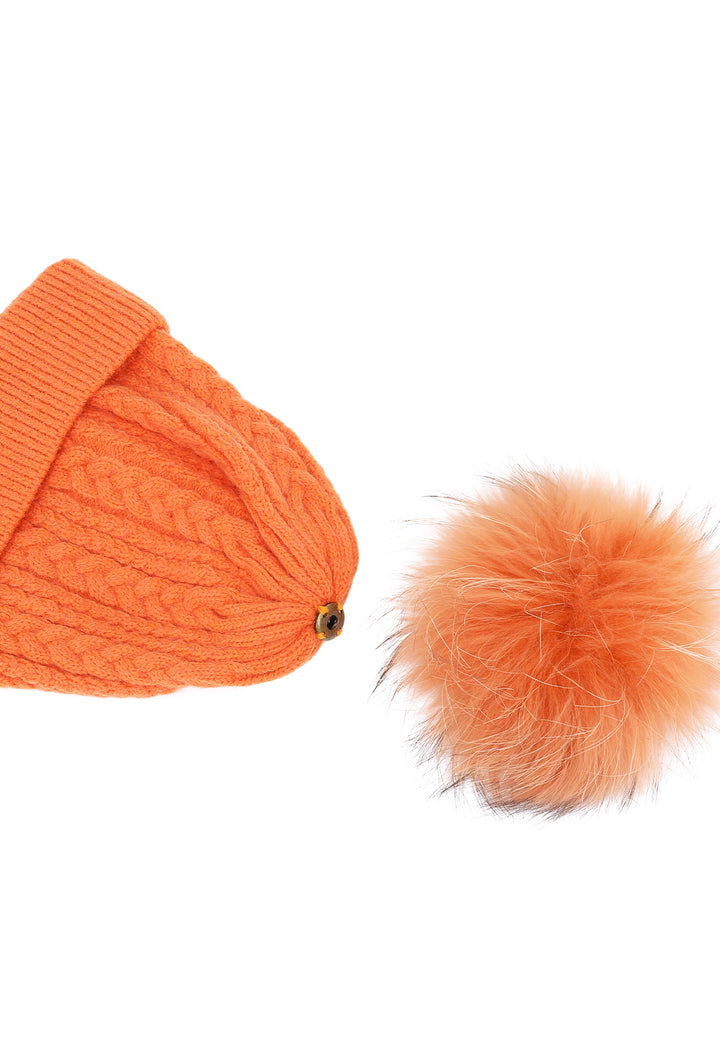 Cappello invernale da donna con pon pon rimovibile colore arancione
