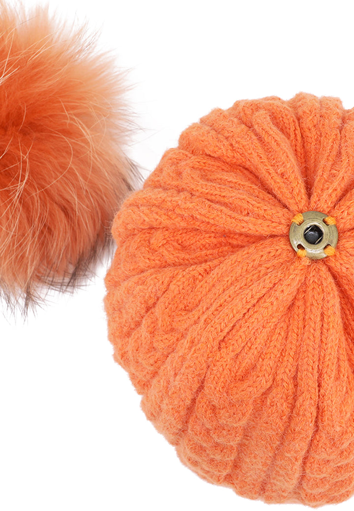Cappello invernale da donna con pon pon rimovibile colore arancione