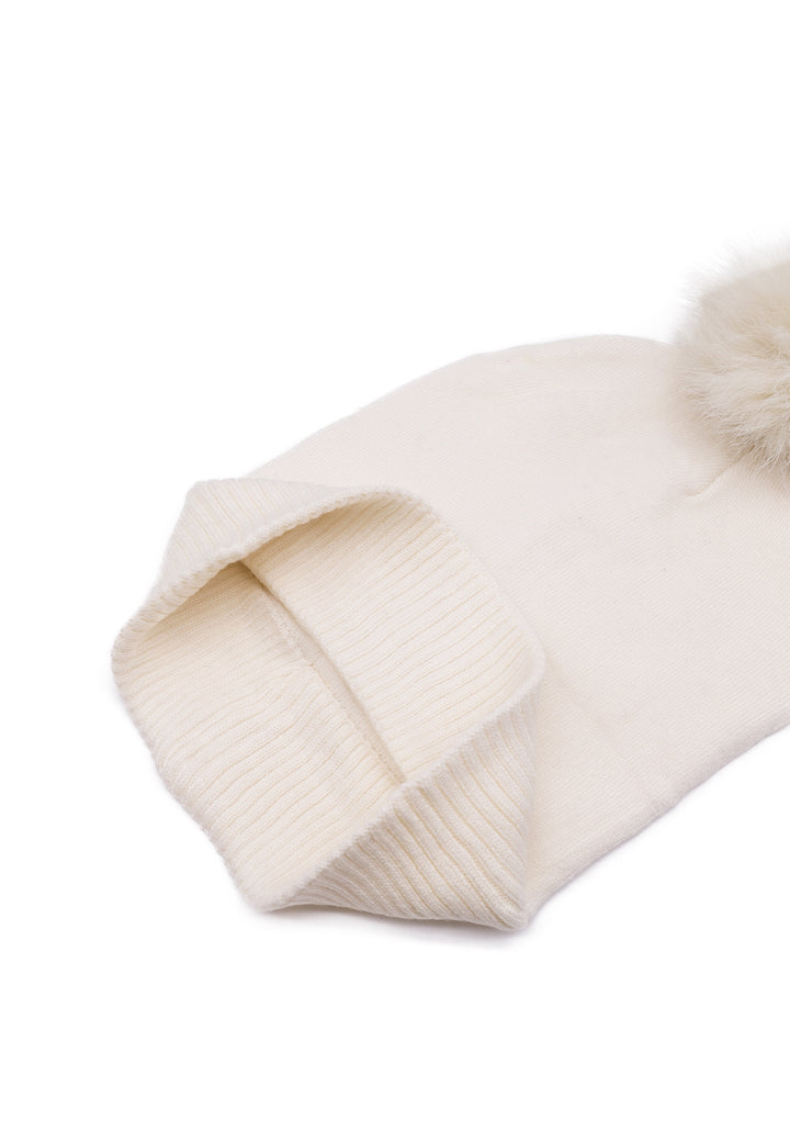 Cappello invernale da donna con ponpon rimovibile colore bianco