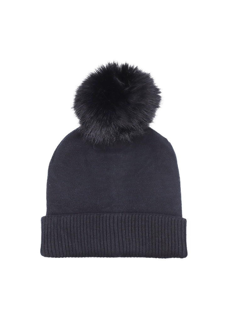 Cappello invernale da donna con ponpon rimovibile colore nero