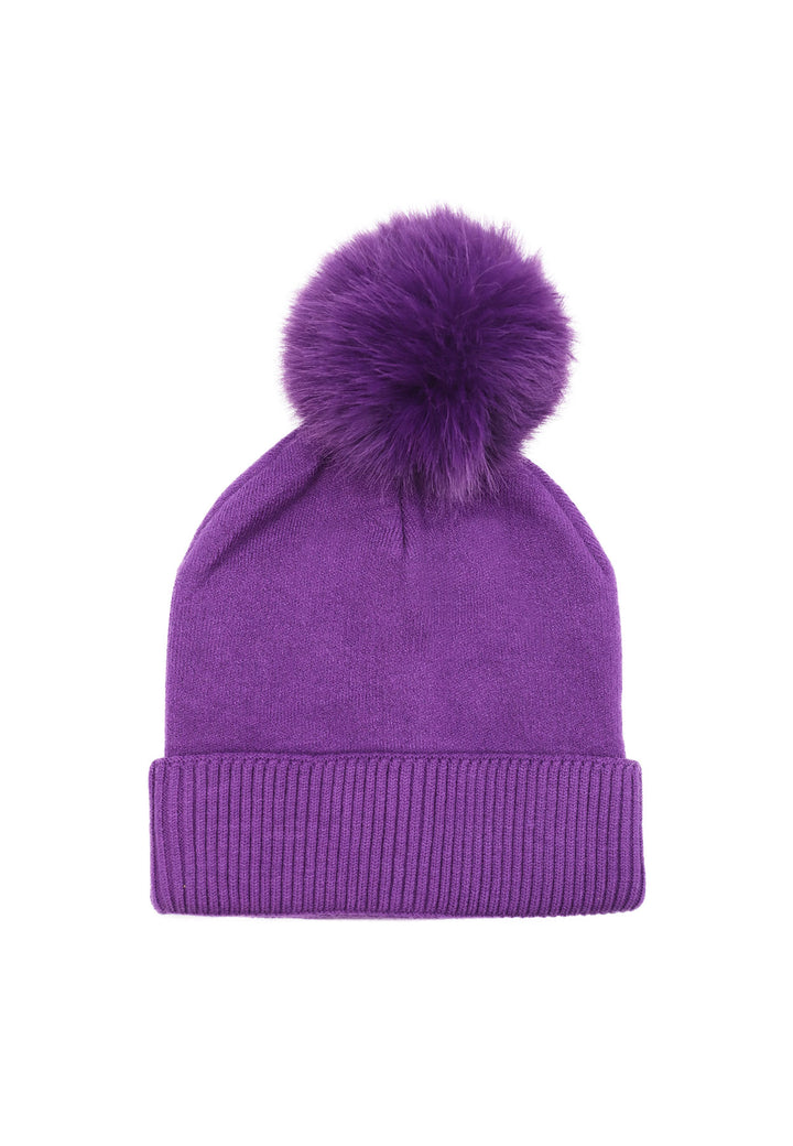 Cappello invernale da donna con ponpon rimovibile colore viola