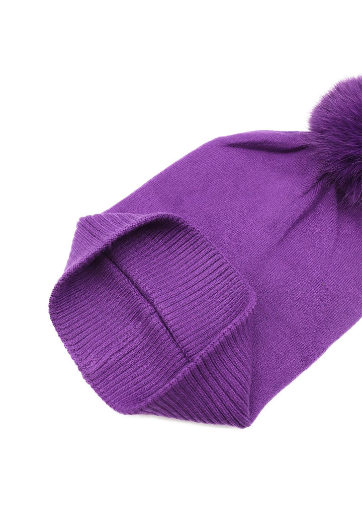Cappello invernale da donna con ponpon rimovibile colore viola