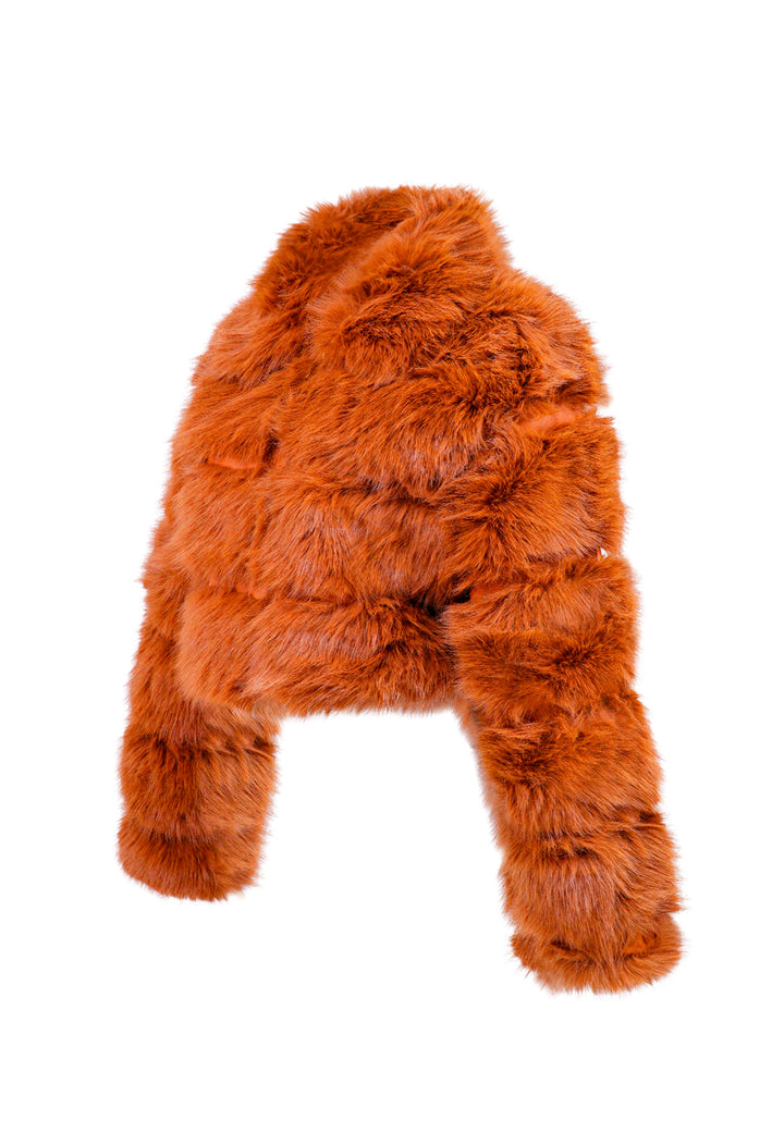 Cappotto corto in eco pelliccia con zip da donna colore arancione
