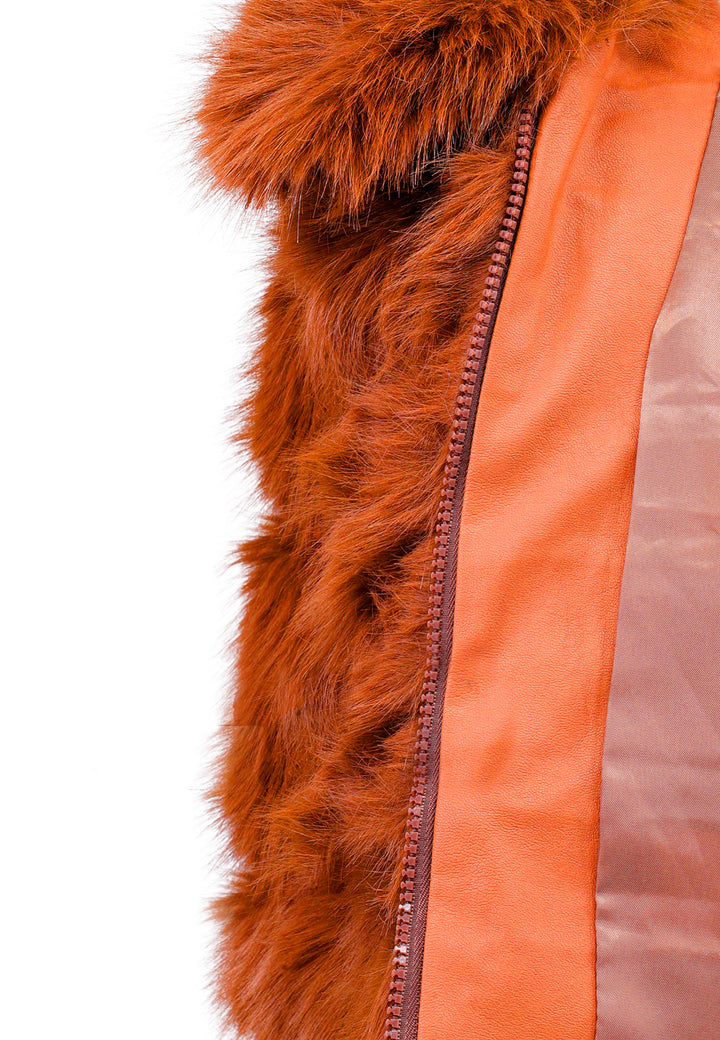 Cappotto corto in eco pelliccia con zip da donna colore arancione