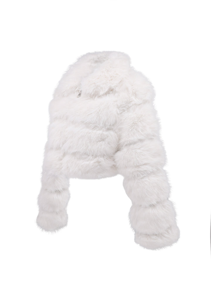 Cappotto corto in eco pelliccia con zip da donna colore bianco