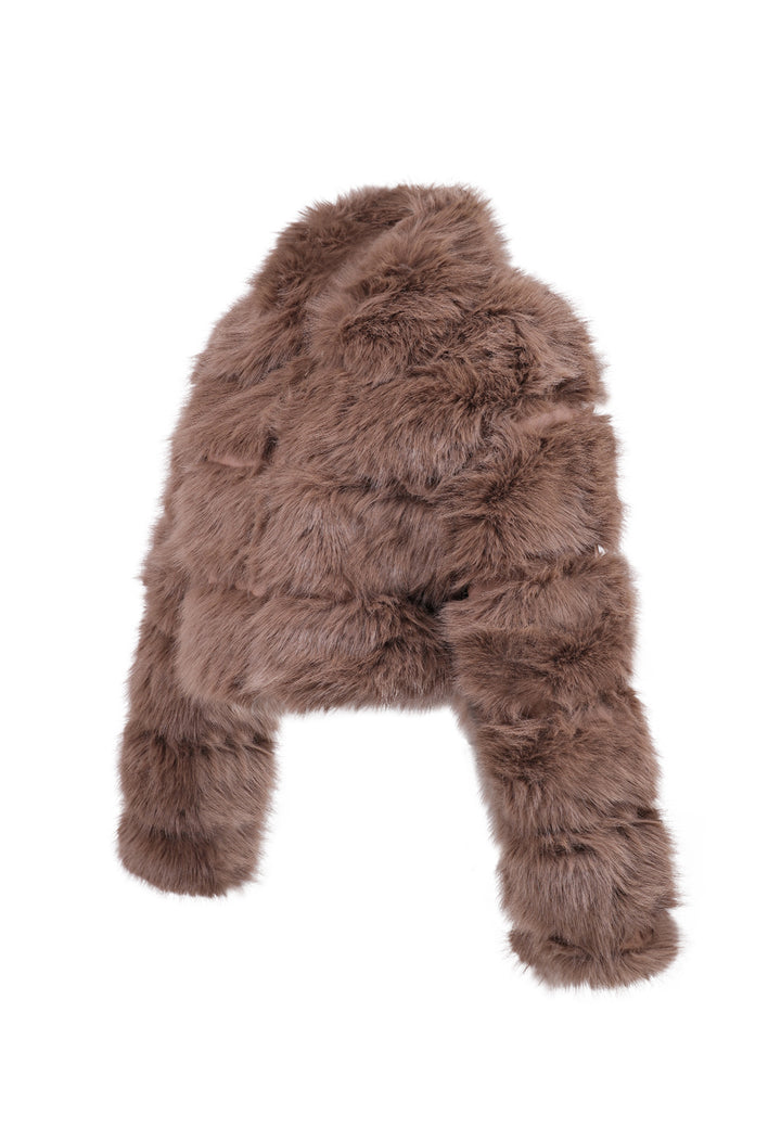 Cappotto corto in eco pelliccia con zip da donna colore marrone