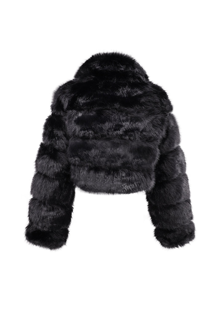 Cappotto corto in eco pelliccia con zip da donna colore nero