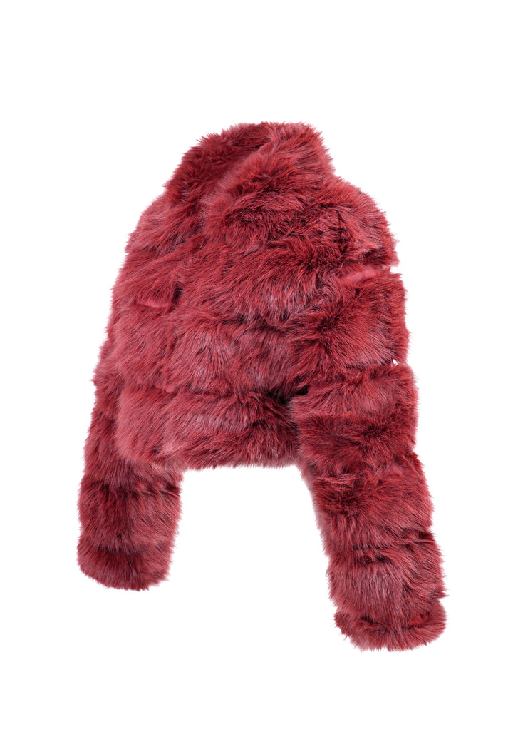 Cappotto corto in eco pelliccia con zip da donna colore rosso
