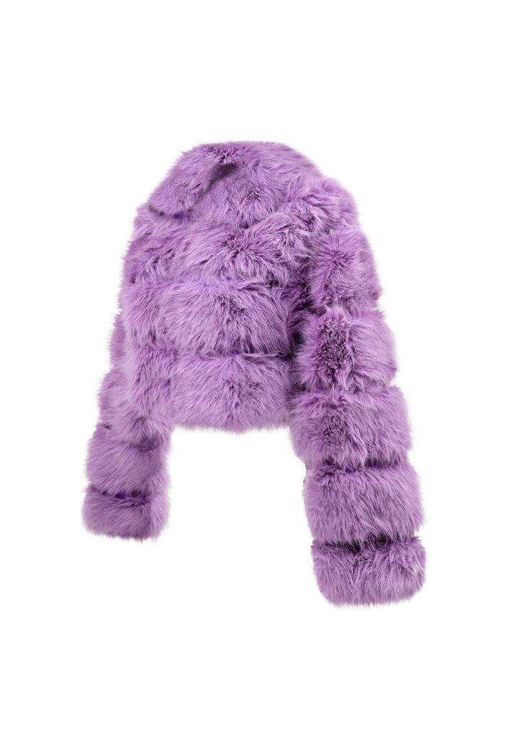 Cappotto corto in eco pelliccia con zip da donna colore viola