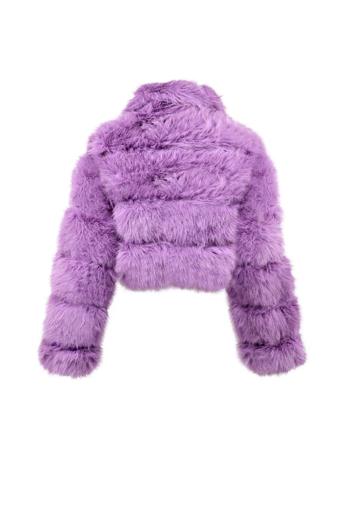 Cappotto corto in eco pelliccia con zip da donna colore viola