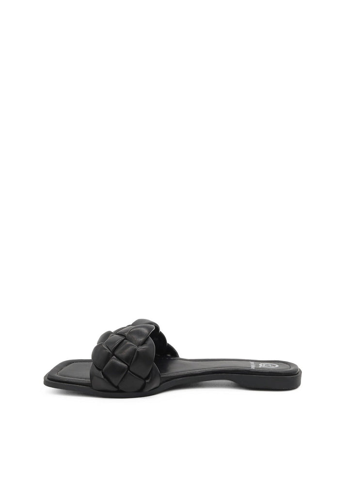 sandali bassi da donna stile ciabatte con fascia intrecciata colore nero