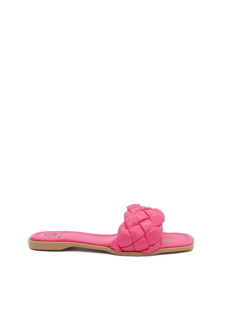 sandali bassi da donna stile ciabatte con fascia intrecciata colore rosa