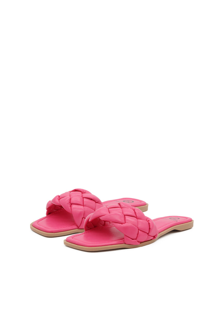 sandali bassi da donna stile ciabatte con fascia intrecciata colore rosa