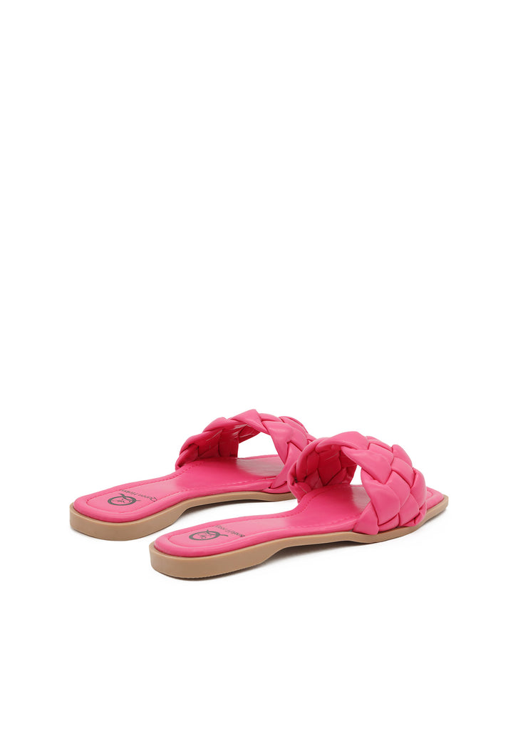 sandali bassi da donna stile ciabatte con fascia intrecciata colore rosa