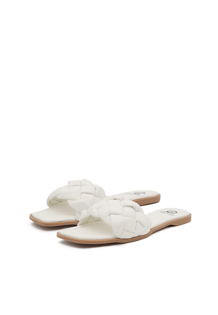 sandali bassi da donna stile ciabatte con fascia intrecciata colore bianco