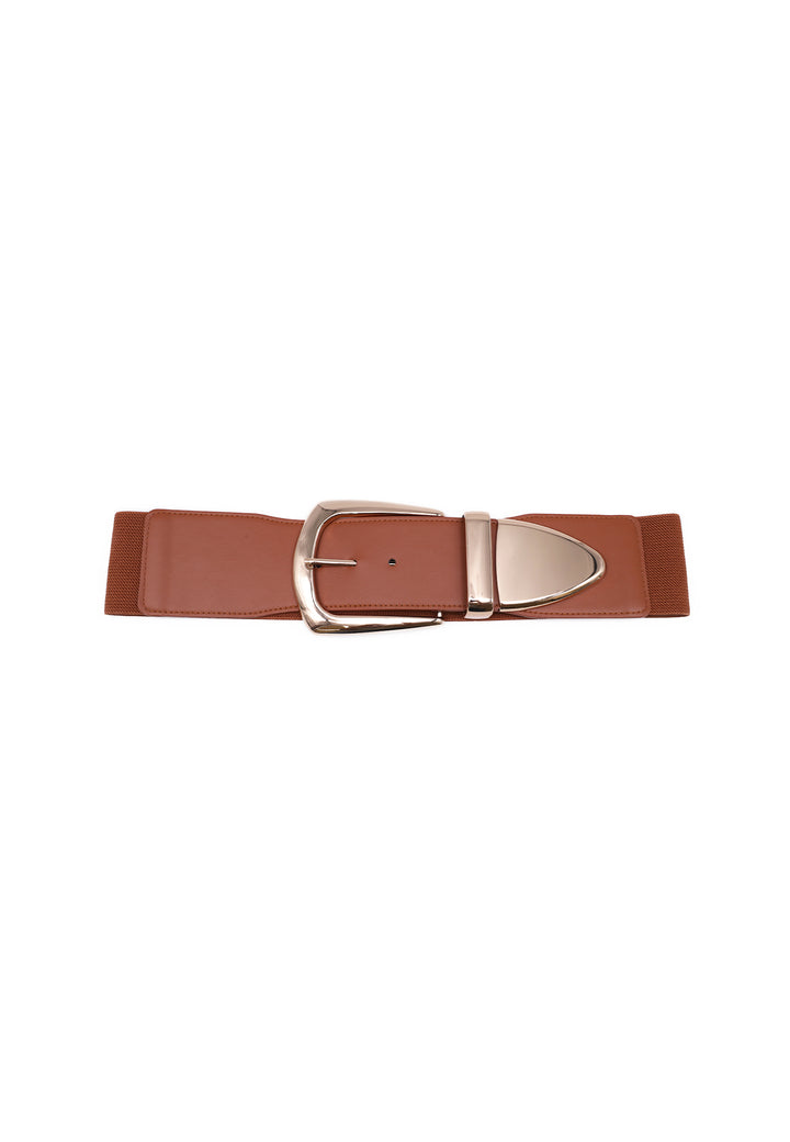 Cintura elastica da donna con dettagli metallici colore marrone